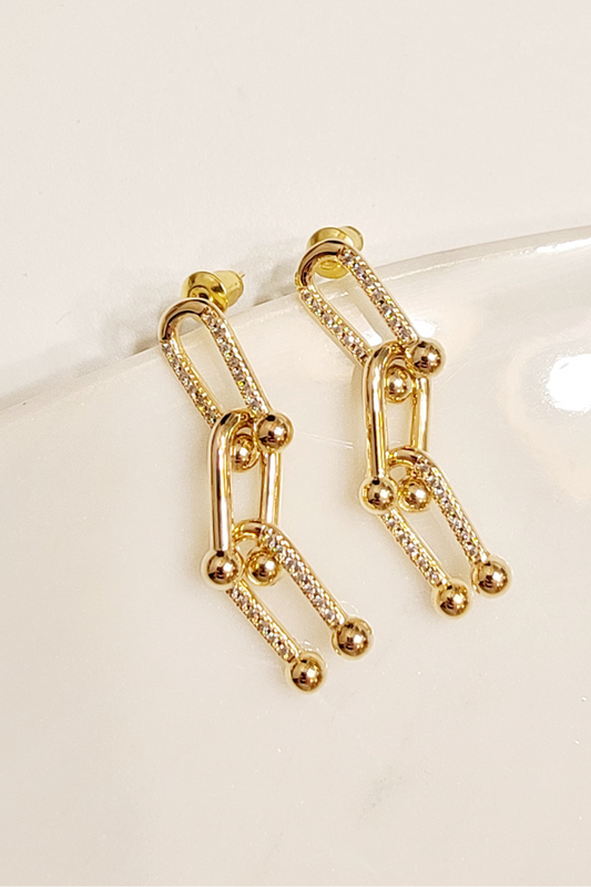 14k Gold Plated Horseshoe Chain Drop Earrings